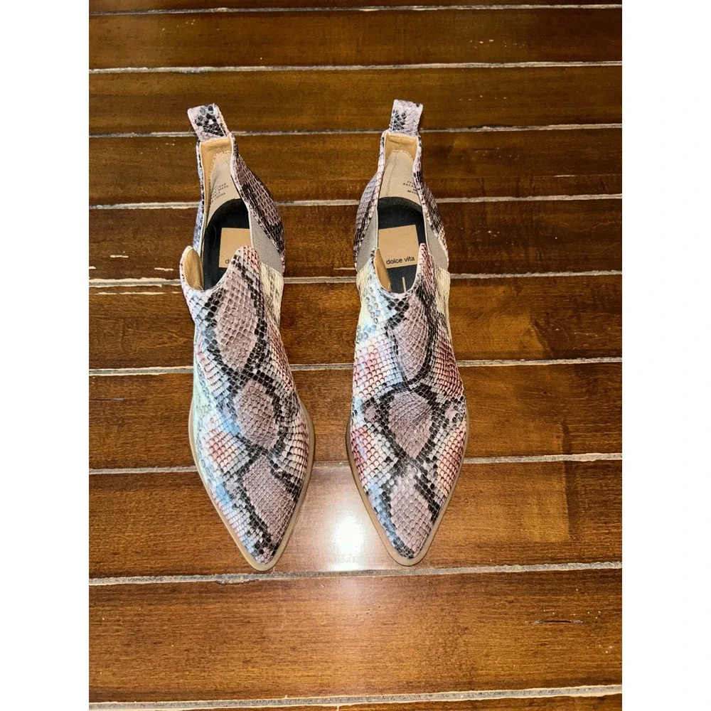 Dolce Vita Snakeskin Print Pointed‎ Toe Chelsea Ankle Boots Women's